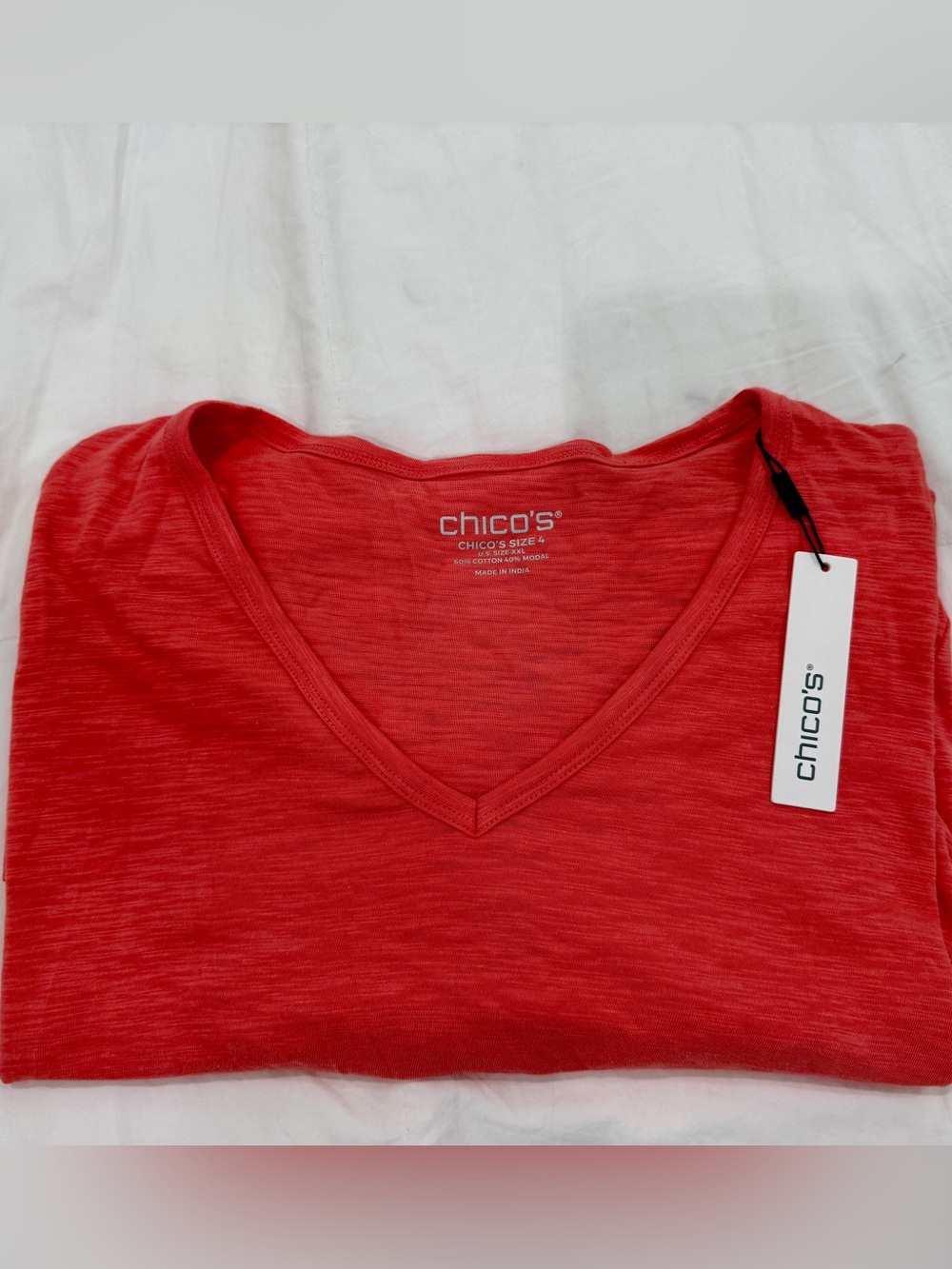 Chico's Short Sleeve Slub Tee in Red